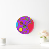 ガーリ絵を描ッパープルレッドカラフル ラウンド壁時計 (ホーム)