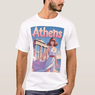 ガールおもしろいヴィンテージポストカードアテネギリシャ Tシャツ