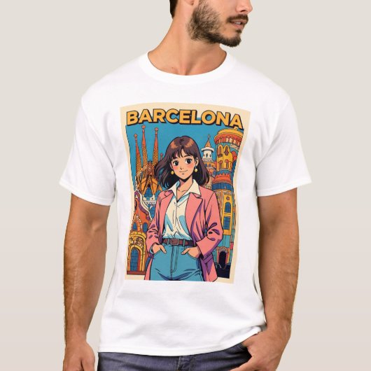 ガールおもしろいヴィンテージポストカードバルセロナ Tシャツ (正面)