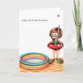 ガールおもしろい泳ぐ人キディプールサマー誕生日 カード (正面)