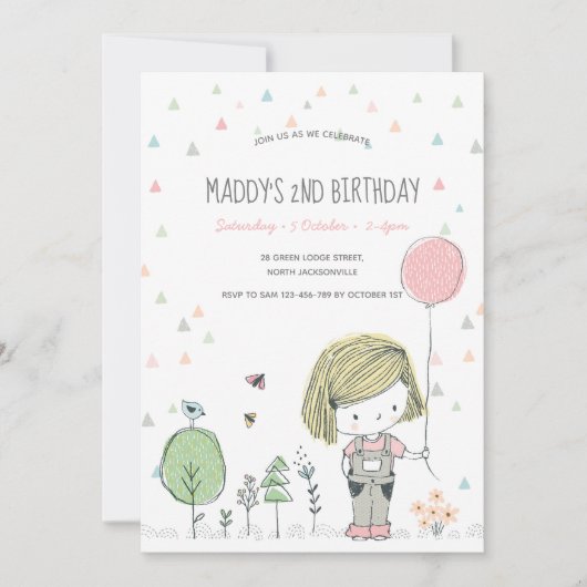 ガールお洒落キッズトドラーズ誕生日招待状 招待状 (正面)