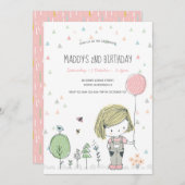 ガールお洒落キッズトドラーズ誕生日招待状 招待状 (正面/裏面)