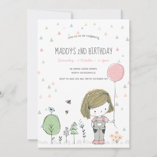 ガールお洒落キッズトドラーズ誕生日招待状 招待状 (正面)