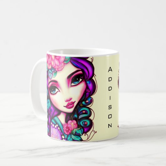 ガールお洒落コーヒ芸術的ーマグ コーヒーマグカップ (正面左)
