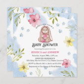 ガールお洒落バニー赤ちゃんシャワー 招待状 (正面/裏面)