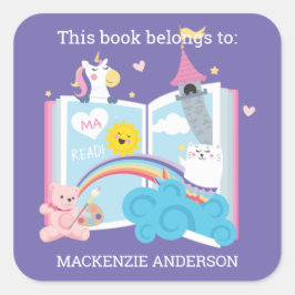 ガールお洒落蔵書票 スクエアシール