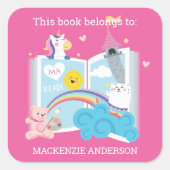 ガールお洒落蔵書票 スクエアシール (正面)