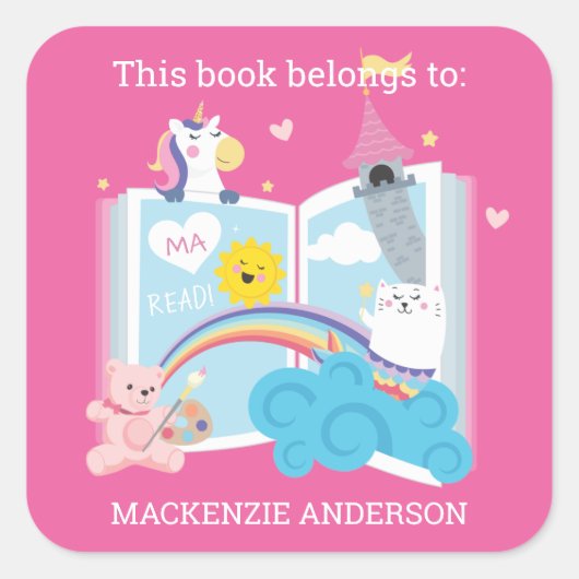 ガールお洒落蔵書票 スクエアシール (正面)