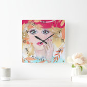 ガールお洒落顔手葉ロマン数字 スクエア壁時計 (ホーム)