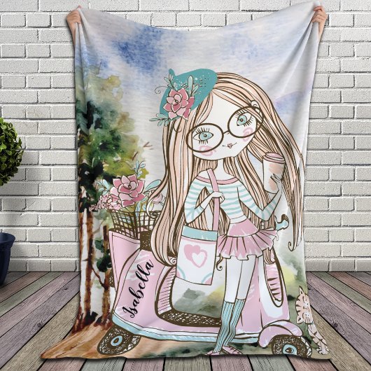 ガールかわいらしドードルスクーターパーソナライズされた名 シェルパブランケット