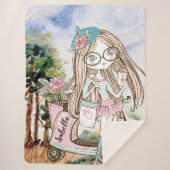 ガールかわいらしドードルスクーターパーソナライズされた名 シェルパブランケット (正面)