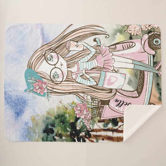 ガールかわいらしドードルスクーターパーソナライズされた名 シェルパブランケット (正面(横))