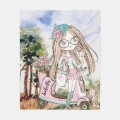ガールかわいらしドードルスクーターパーソナライズされた名 フリースブランケット (正面)