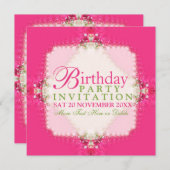 ガールかわいらしピンクレースのようバースデーパーティ招待状 招待状 (正面/裏面)