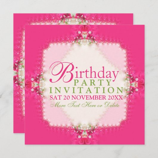 ガールかわいらしピンクレースのようバースデーパーティ招待状 招待状 (正面/裏面)