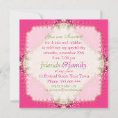 ガールかわいらしピンクレースのようバースデーパーティ招待状 招待状 (裏面)