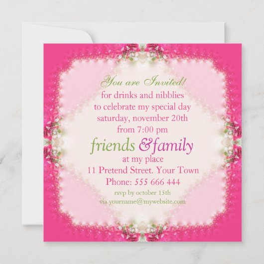 ガールかわいらしピンクレースのようバースデーパーティ招待状 招待状 (裏面)