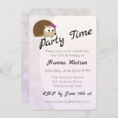 ガールかわいらしヘッジホッグ誕生日パーティーへの招待 招待状 (正面/裏面)