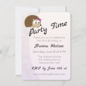 ガールかわいらしヘッジホッグ誕生日パーティーへの招待 招待状 (正面)