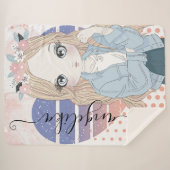 ガールかわいらし赤面花ハートと水玉模様 シェルパブランケット (正面(横))