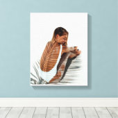 ガールとココナッツ離れズキャンバス印刷 キャンバスプリント (インサイチュ (ウッドフロア))