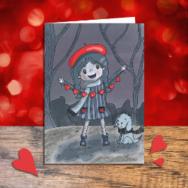 ガールとハートガーランドキッズバレンタインデーカード シーズンカード