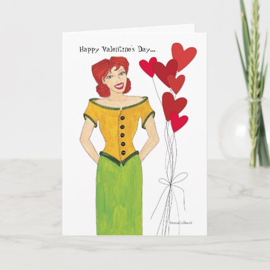 ガールとハートバルーンのバレンタインカード シーズンカード (正面)