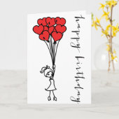ガールとハートバルーンハッピーバースデーカード カード (黄色い花)