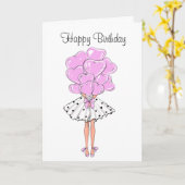 ガールとハートバルーン誕生日 カード (黄色い花)