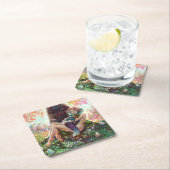 ガールとマジックフォックスファンタジーメドーアートモノグラム スクエアペーパーコースター (インサイチュ)