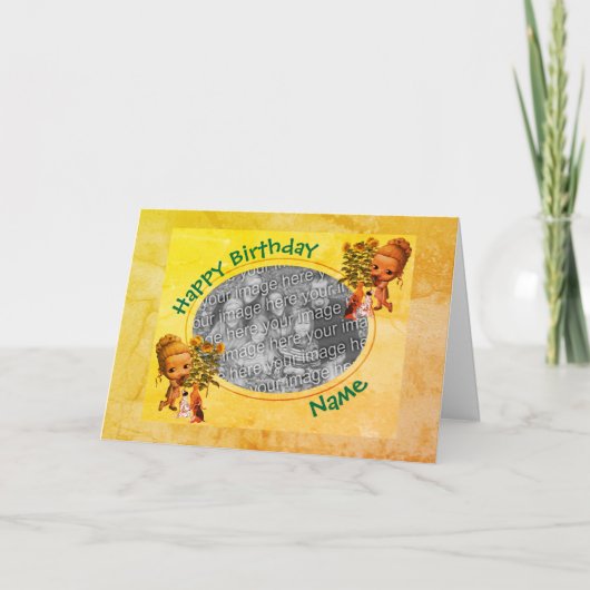 ガールと子犬フォトフレーム誕生日カード シーズンカード (正面)