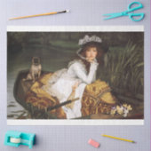 ガールと彼女の犬のボートのデコパージュ紙 薄葉紙 (クラフト)