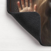 ガールと猫が触れるガラス窓 マウスパッド (コーナー)