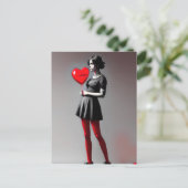 ガールと赤いハートバルーン葉書 ポストカード (スタンド正面)