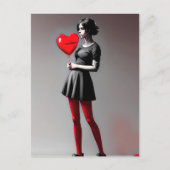 ガールと赤いハートバルーン葉書 ポストカード (正面)