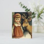ガールと鹿クリスマス冬のホリデーカード シーズンポストカード (スタンド正面)