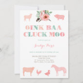 ガールのためのファーム誕生日パーティーOink Baa Cluck モー 招待状 (正面)