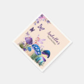 ガールのフェアリー パープル マッシュルーム バタフライ バースデー スタンダードカクテルナプキン (角)