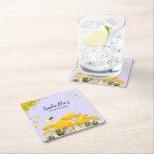 ガールのフェアリー パープル マッシュルーム バタフライ 誕生日 スクエアペーパーコースター (インサイチュ)