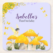 ガールのフェアリー パープル マッシュルーム バタフライ 誕生日 スクエアペーパーコースター (正面)