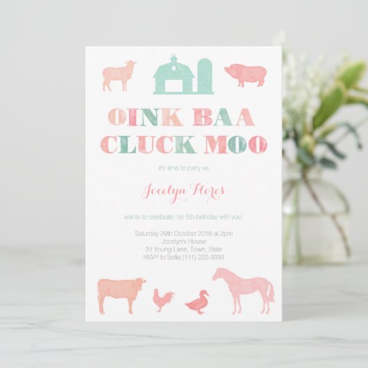 ガールの農場の誕生日パーティーoink back モー 招待状 (スタンド正面)