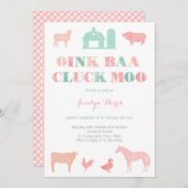 ガールの農場の誕生日パーティーoink back モー 招待状 (正面/裏面)