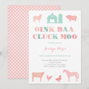 ガールの農場の誕生日パーティーoink back モー 招待状
