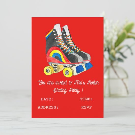 ガールまたはロー10代のラースケートで滑るパーティの招待状 招待状 (スタンド正面)