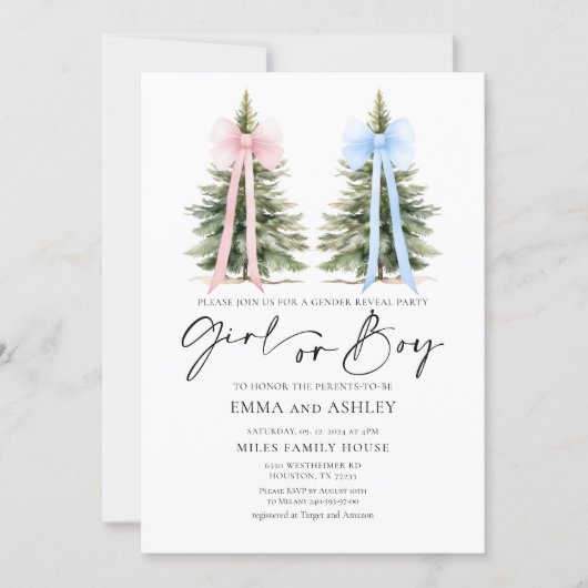 ガールまたは少年の冬のジェンダーのリビール招待状 招待状 (正面)