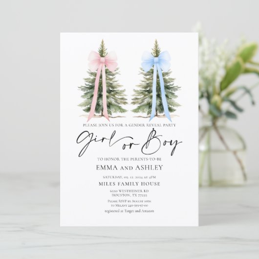 ガールまたは少年の冬のジェンダーのリビール招待状 招待状 (スタンド正面)