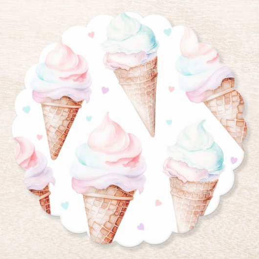 ガールアイスクリーム誕生日パーティー ペーパーコースター (正面)