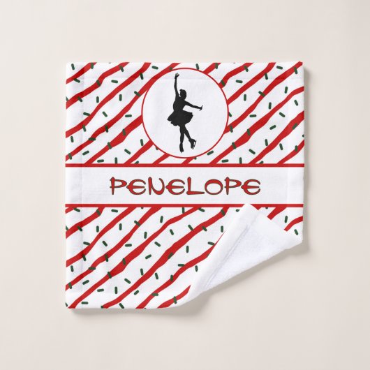 ガールアイススケートで滑るクリスマス散水パーソナライズされた ウォッシュタオル (ウォッシュタオル)