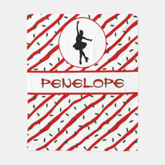 ガールアイススケートで滑るクリスマス散水パーソナライズされた フリースブランケット