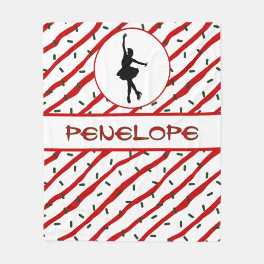 ガールアイススケートで滑るクリスマス散水パーソナライズされた フリースブランケット (正面)